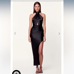 NICHOLAS Black Silk Catalina Halter Cut Out Asymmetrical Gown